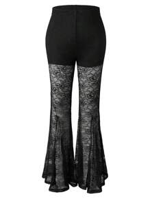 PUNK Quần Plus Size Tương phản ren màu trơn Thanh lịch - màu đen - Xem 1