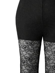 PUNK Quần Plus Size Tương phản ren màu trơn Thanh lịch - màu đen - Xem 4