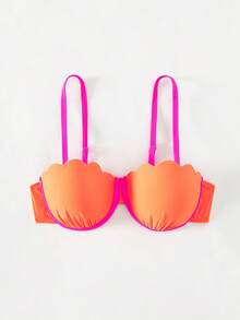 Contrast Binding Scallop Trim Underwire Bikini Top - Multicolor - View 5