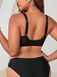 大碼蕾絲拼接鋼圈文胸 - 黑色 - 查看 2