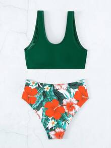 扭結熱帶印花女士泳衣套裝 - 彩色 - 查看 4