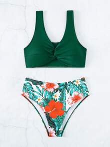 扭結熱帶印花女士泳衣套裝 - 彩色 - 查看 5