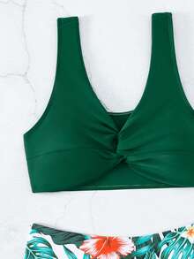 扭結熱帶印花女士泳衣套裝 - 彩色 - 查看 6