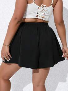 Calvaya Shorts de pierna ancha unicolor con nudo delantero - Negro - Ver 2