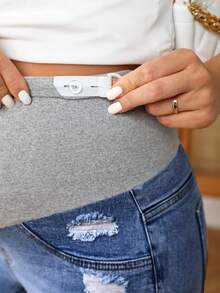 SHEIN Quần jean bà bầu Túi Hem thô Bị tách Khối Màu - Nhiều màu - Xem 6