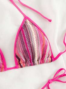 Chevron Halter Triangle Tie Side Bikini Set For Summer Beach - Multicolor - View 6