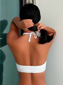 Eyelet Embroidery Halter Bikini Top - White - View 2