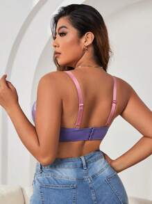 Plus Floral Lace Underwire Bra - Purple - View 2