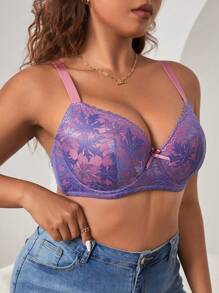 Plus Floral Lace Underwire Bra - Purple - View 3