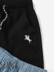 SHEIN 2pcs Tween Boy Woven Knight Embroidery Pocket Drawstring Waist Shorts (1 Of Each Color) - Dusty Blue - View 3