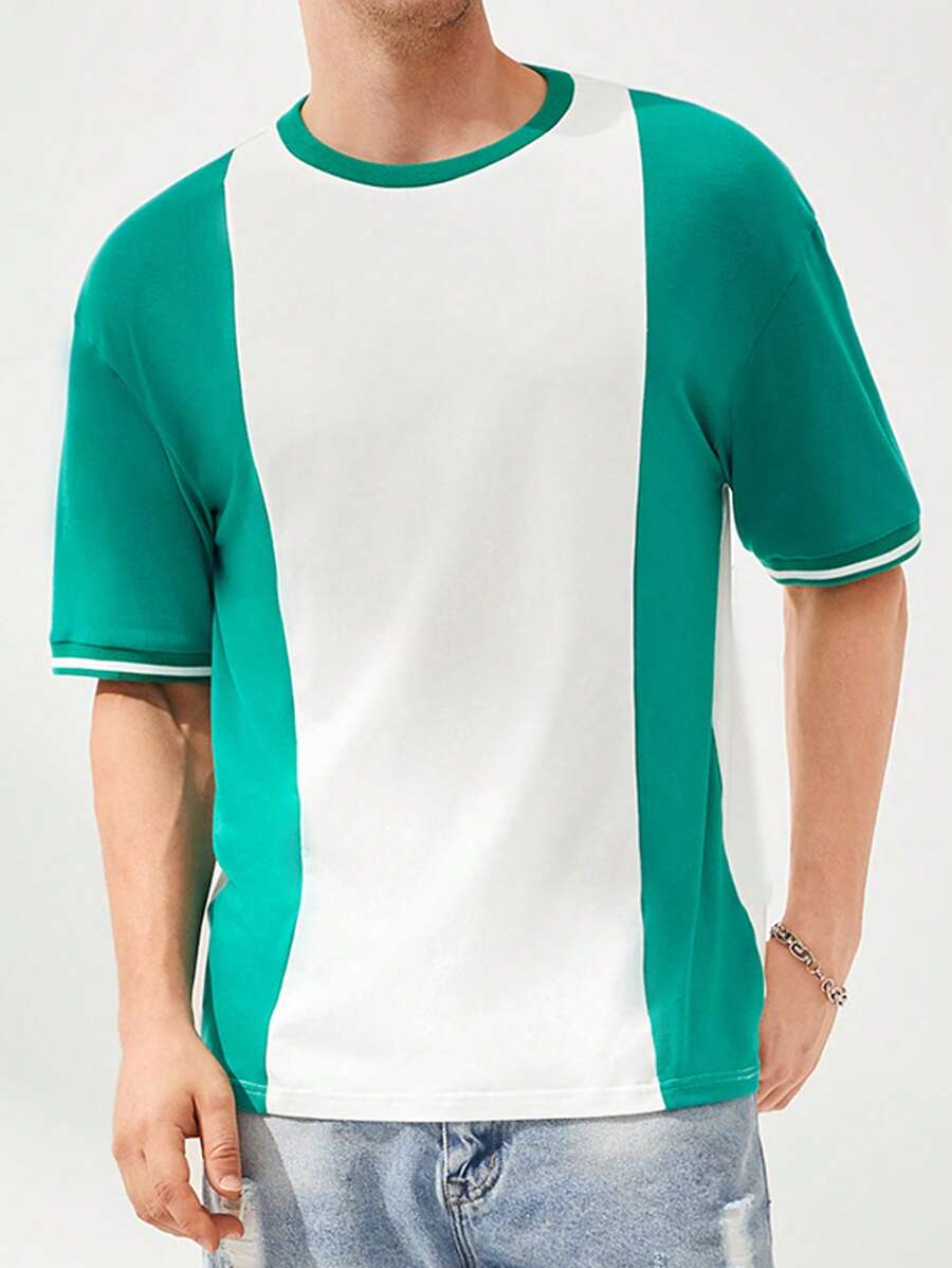 Aesthetic Post Men Cotton Two Tone Drop Shoulder Tee - Multicolor - View 1