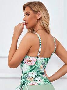 Tankinis Nữ Dây kéo Hoa Nhiệt đới - màu xanh lá - Xem 2