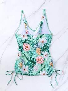 Tankinis Nữ Dây kéo Hoa Nhiệt đới - màu xanh lá - Xem 3