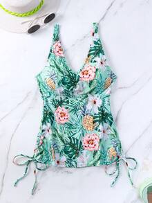 Tankinis Nữ Dây kéo Hoa Nhiệt đới - màu xanh lá - Xem 7