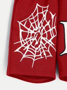 SHEIN Boys Letter Graphic Track Shorts - Red - View 4