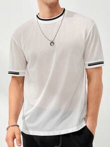 Manfinity RebelGame Men Striped Trim Mesh Tee - White - View 1