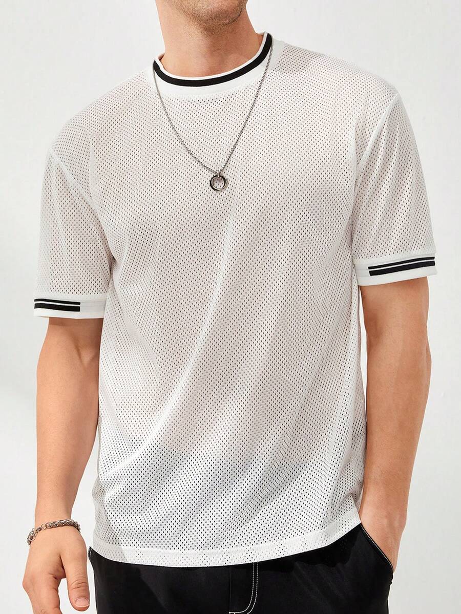 Manfinity RebelGame Men Striped Trim Mesh Tee - White - View 1