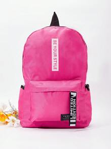 Mochila clásica preppy con estampado de letra cremallera - Rosa Fucsia - Ver 1