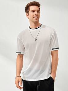 Manfinity RebelGame Men Striped Trim Mesh Tee - White - View 5