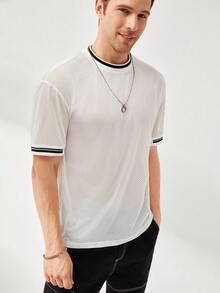 Manfinity RebelGame Men Striped Trim Mesh Tee - White - View 6