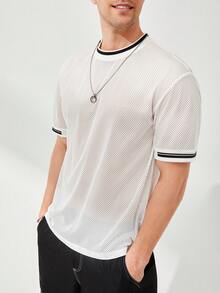Manfinity RebelGame Men Striped Trim Mesh Tee - White - View 7