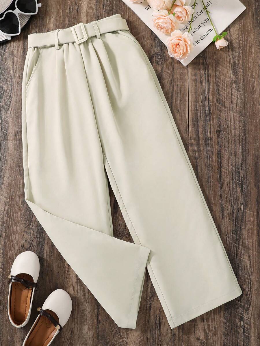 SHEIN 女孩素色闊腿褲