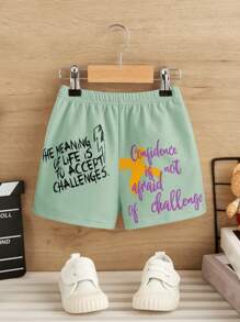 SHEIN Đứa bé trai Đồ họa Sét & khẩu hiệu Quần short - Màu xanh Bạc hà - Xem 1