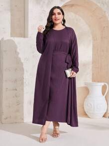 Mulvari Trang phục Ả Rập cộng với kích thước màu trơn Thanh lịch Khiêm tốn - Màu tím - Xem 1