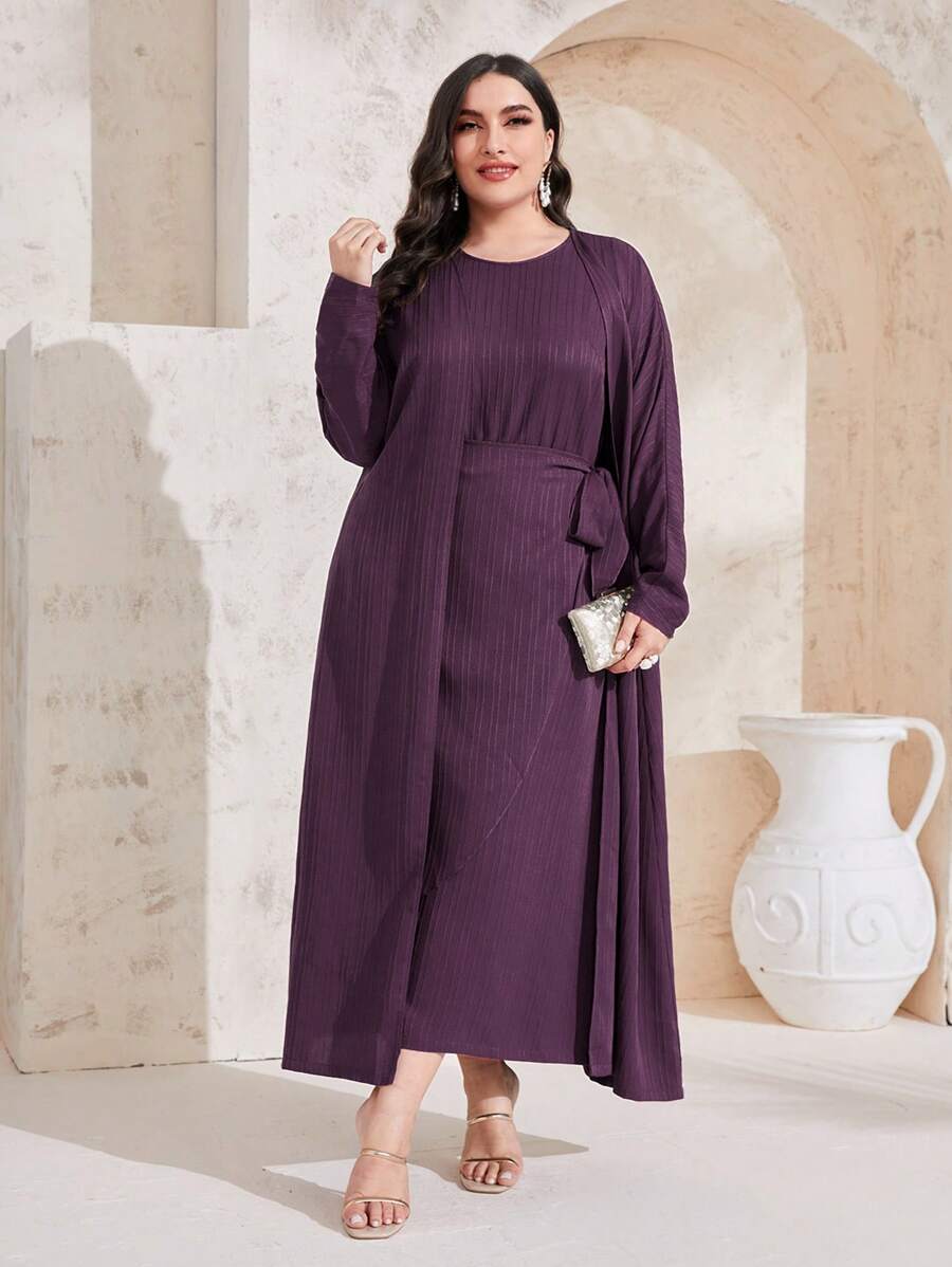 Mulvari Trang phục Ả Rập cộng với kích thước màu trơn Thanh lịch Khiêm tốn - Màu tím - Xem 1