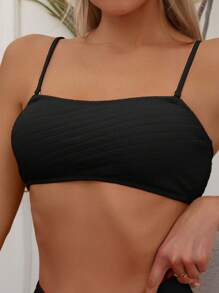 SHEIN Swim Summer Beach Solid High Waisted Bikini Set - Black - View 3