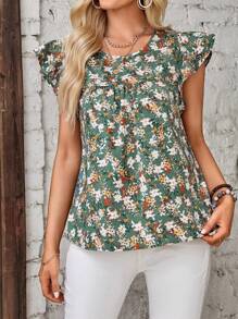 EMERY ROSE Floral Print Ruffle Trim Blouse - Multicolor - View 4