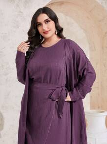 Mulvari Trang phục Ả Rập cộng với kích thước màu trơn Thanh lịch Khiêm tốn - Màu tím - Xem 4