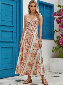 Floral Print Cami Dress Without Belt - Multicolor - View 1