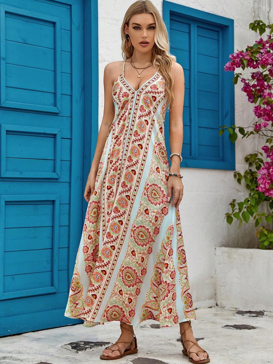 Floral Print Cami Dress Without Belt - Multicolor - View 1