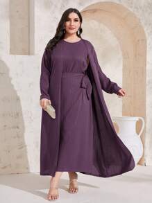Mulvari Trang phục Ả Rập cộng với kích thước màu trơn Thanh lịch Khiêm tốn - Màu tím - Xem 5