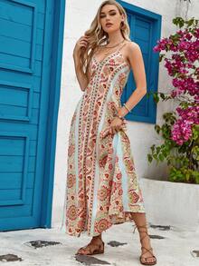 Floral Print Cami Dress Without Belt - Multicolor - View 3