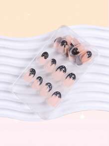 ROMWE 24入組短杏仁月亮和星星圖案假指甲成套工具 - 彩色 - 查看 2