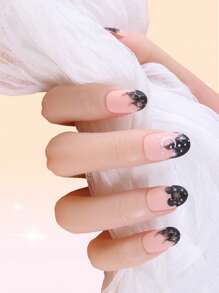 ROMWE 24入組短杏仁月亮和星星圖案假指甲成套工具 - 彩色 - 查看 3