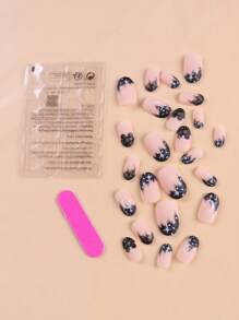 ROMWE 24入組短杏仁月亮和星星圖案假指甲成套工具 - 彩色 - 查看 4
