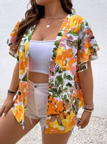 SHEIN Holidaya 大碼印花蝴蝶袖襯衫 - 白色 - 查看 4