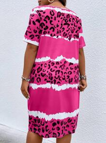 EMERY ROSE Plus Size Leopard Print V-Neck Dress For Summer