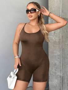 SHEIN SXY Đơn vị Nữ Lộ Lưng Hội Chữ thập màu trơn - màu nâu - Xem 6