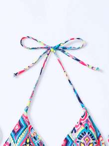 SHEIN Swim Summer Beach Allover Print Halter Triangle Bikini Top - Multicolor - View 4