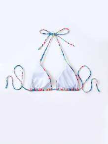 SHEIN Swim Summer Beach Allover Print Halter Triangle Bikini Top - Multicolor - View 5