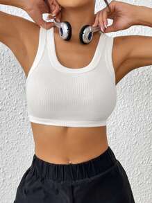 SHEIN EZwear Áo khoác và áo lót dành cho xe tăng nữ Gân đan màu trơn Giải trí - trắng - Xem 1