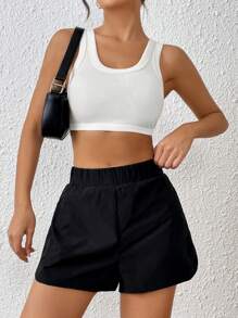 SHEIN EZwear Áo khoác và áo lót dành cho xe tăng nữ Gân đan màu trơn Giải trí - trắng - Xem 6