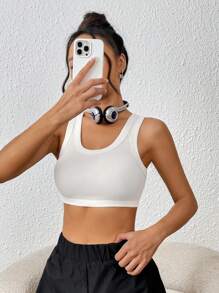 SHEIN EZwear Áo khoác và áo lót dành cho xe tăng nữ Gân đan màu trơn Giải trí - trắng - Xem 7