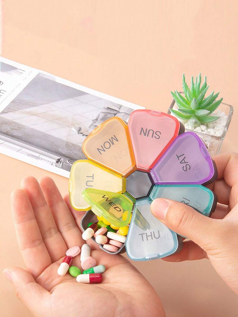 1 Máy Tính Di Động Bằng Nhựa Hình Cánh Hoa 7 Ngày Hàng Tuần Hộp Đựng Thuốc Có Nắp Đậy, Hộp Đựng Thuốc Để Đi Du Lịch - Nhiều màu - Xem 1