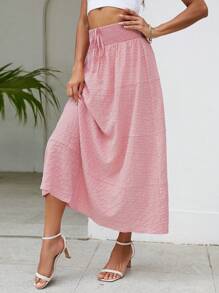 SHEIN VCAY Váy nữ Dải chun Thắt nơ trước màu trơn Giải trí - Bụi hồng - Xem 1