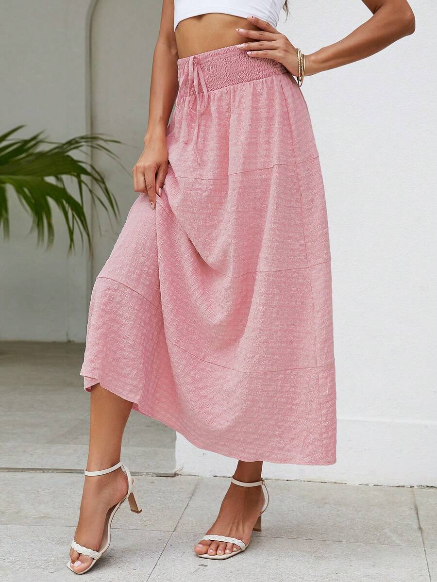 SHEIN VCAY Váy nữ Dải chun Thắt nơ trước màu trơn Giải trí - Bụi hồng - Xem 1
